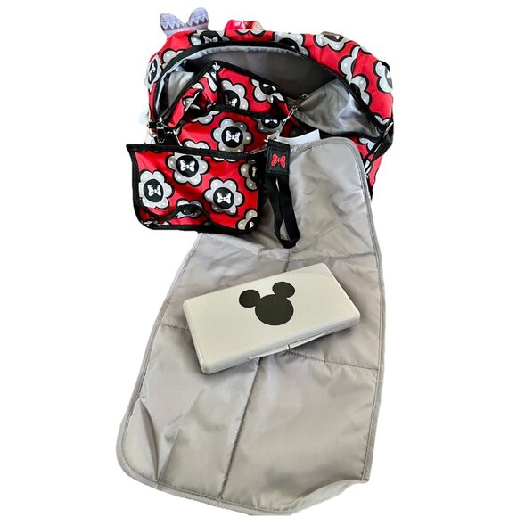 DISNEY BABY MINNIE MOUSE 5-in-1 Adjustable Strap Red Carryall Diaper Bag Set NWT - Picture 2 of 12